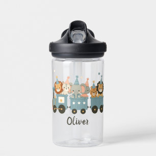 Cute Party Animals on Train Personalized Water Bottle