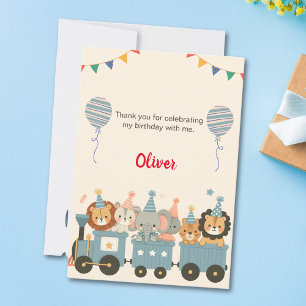 Cute Party Animals on Train Welcome Sign Thank You Card