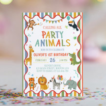 Cute Party Animals Safari Kids Birthday