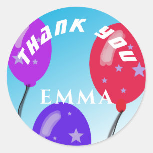 Cute Party Balloons Kids Birthday Thank You Classic Round Sticker