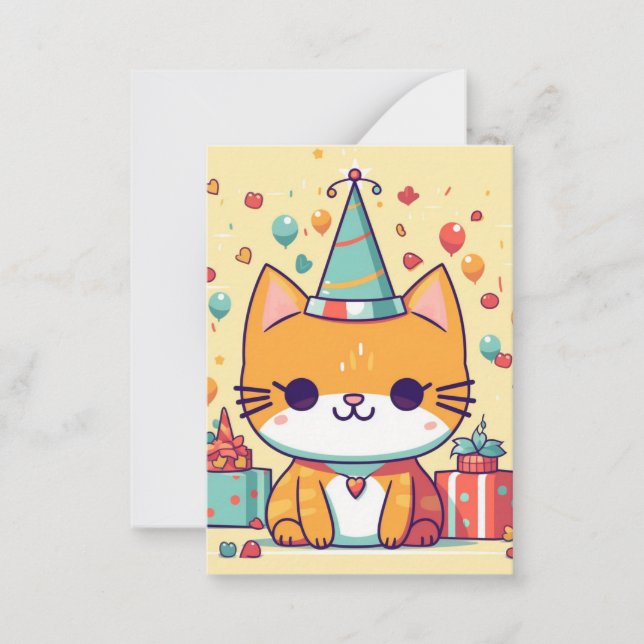 Cute party cat birthday,  card (Front)