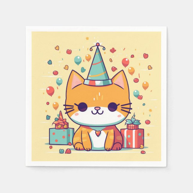Cute party cat birthday,  napkin (Front)