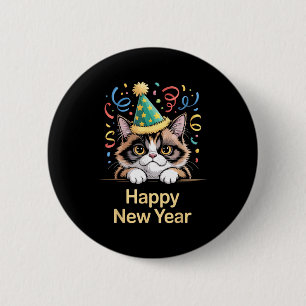 Cute Party Cat Happy New Year Funny New Year’s Eve 2 Inch Round Button