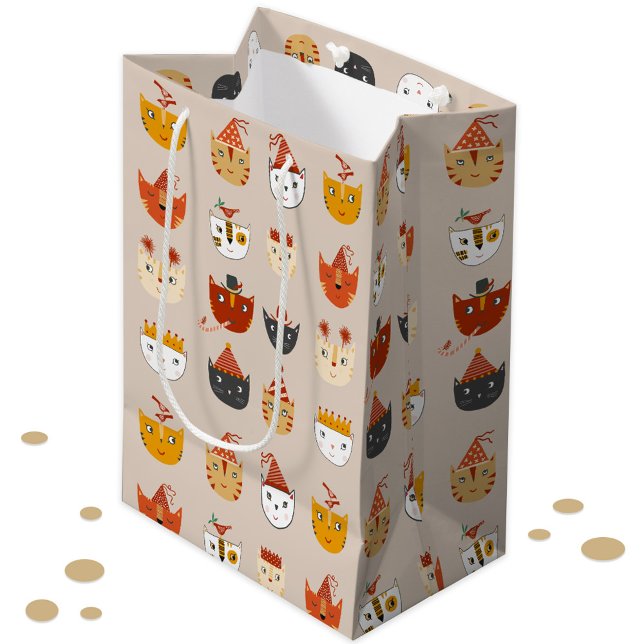 Cute Party Cat Medium Gift Bag (Fun party cats gift bag)