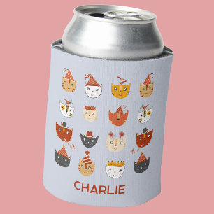 Cute Party Cat Personalized Name Can Cooler