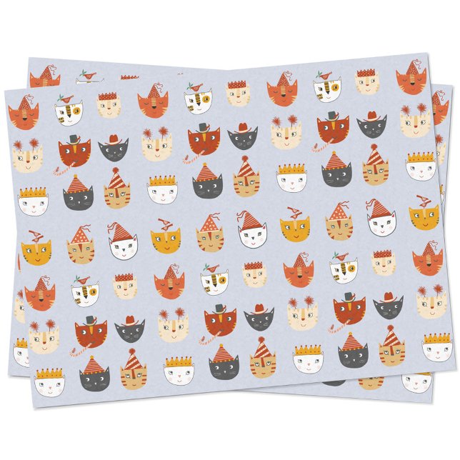 Cute Party Cat Tissue Paper (Cute kitty cats with party hats and crowns on tissue paper)
