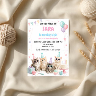 Cute Party Cats Pastel Celebration Birthday Invitation