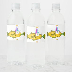 Cute Party Goldfish Personalized Birthday Water Bottle Label
