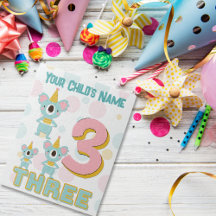 Cute Party Hat Koala Number Three Pink and Teal