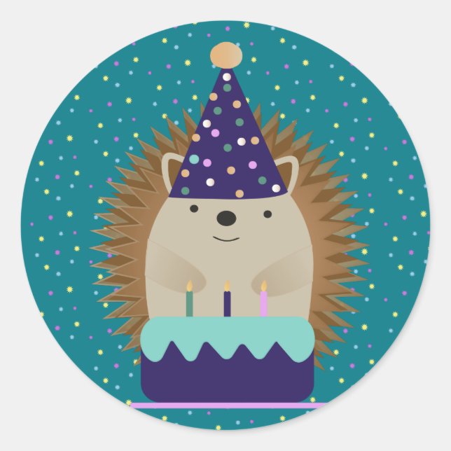 Cute Party Hedgehog Classic Round Sticker (Front)