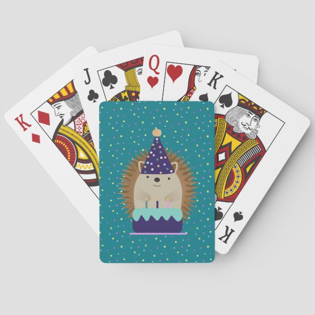 Cute Party Hedgehog Playing Cards (Back)