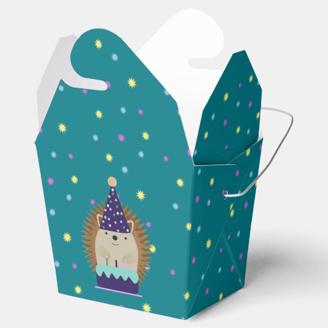 Cute Party Hedgehog with a Confetti Background Favor Box (Opened)