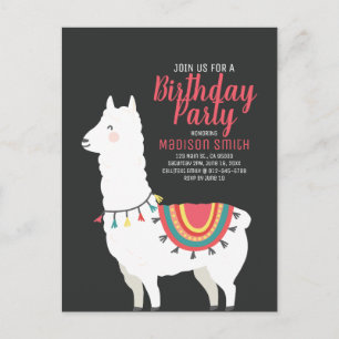 Cute Party Llama and Balloon Birthday Invitation