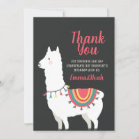 Cute Party Llama and Balloon Birthday Thank You