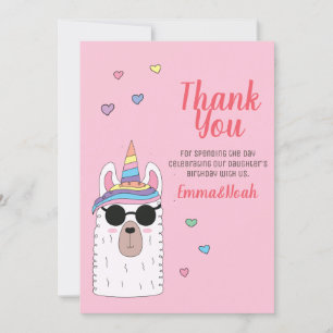 Cute Party Llamacorn Birthday Thank You Card