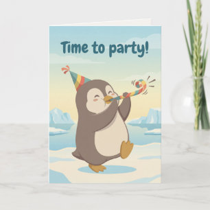 Cute Party Penguin Custom Birthday Card