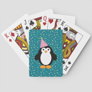 Cute Party Penguin with Confetti background Playing Cards