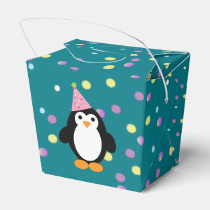 Cute Party Penguin with round confetti background Favor Box
