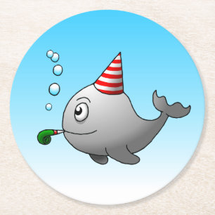 Cute Party-ready whale Round Paper Coaster