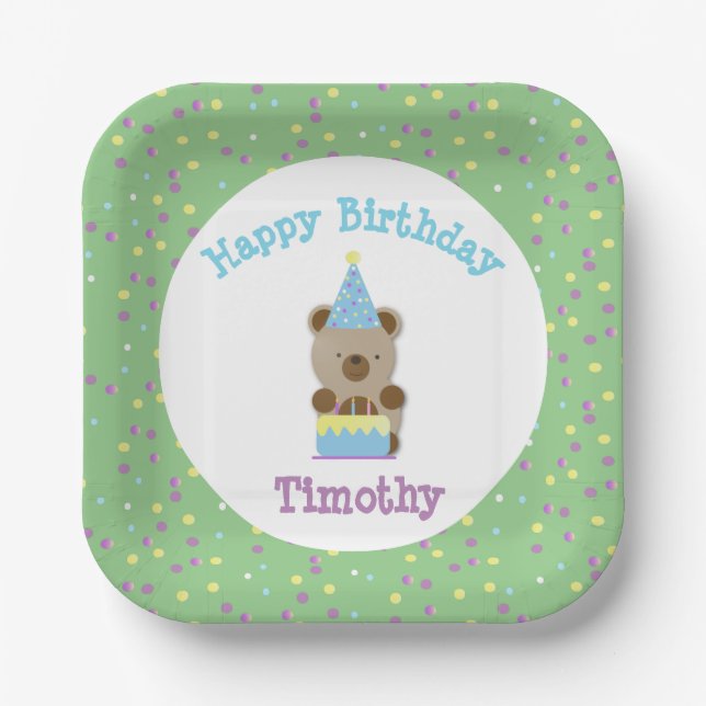 Cute Party Teddy Bear Birthday  Paper Plate (Front)