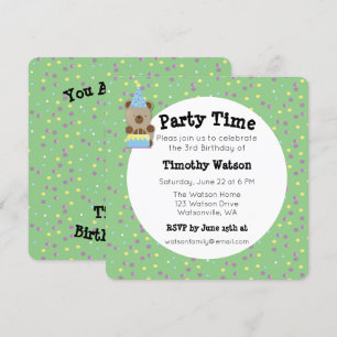 Cute Party Teddy Bear Birthday Party Invitation