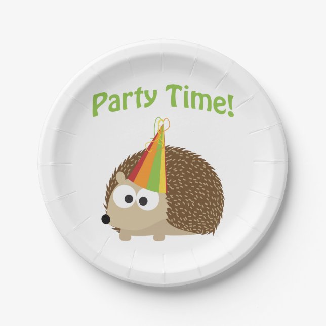 Cute Party Time Hedgehog Paper Plate (Front)