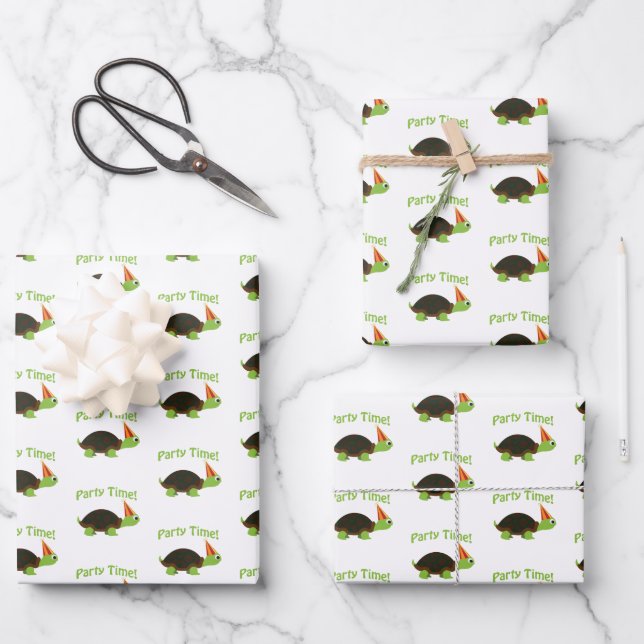 Cute Party Time Turtle Wrapping Paper Sheet (Front)