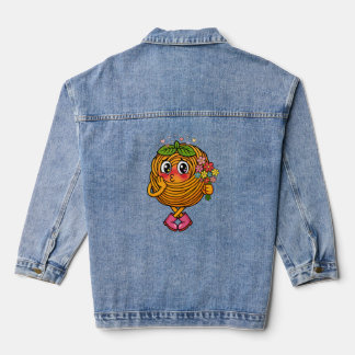 Cute Pasta Polo Character Holding Flowers T-Shirt Denim Jacket