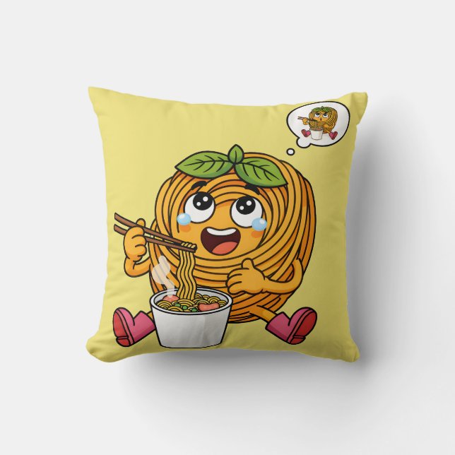 Cute Pasta Polo Eating Noodles T-Shirt Throw Pillow (Front)