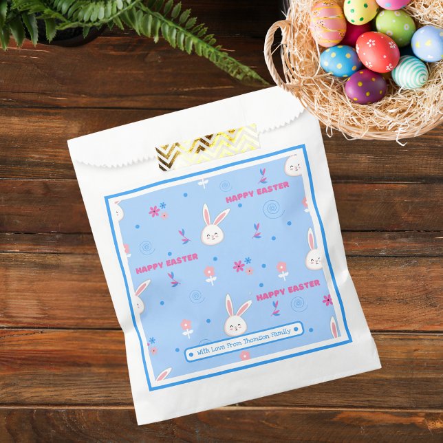 Cute Paste Blue Colour Easter Bunny Floral  Favour Bag (Creator Uploaded)