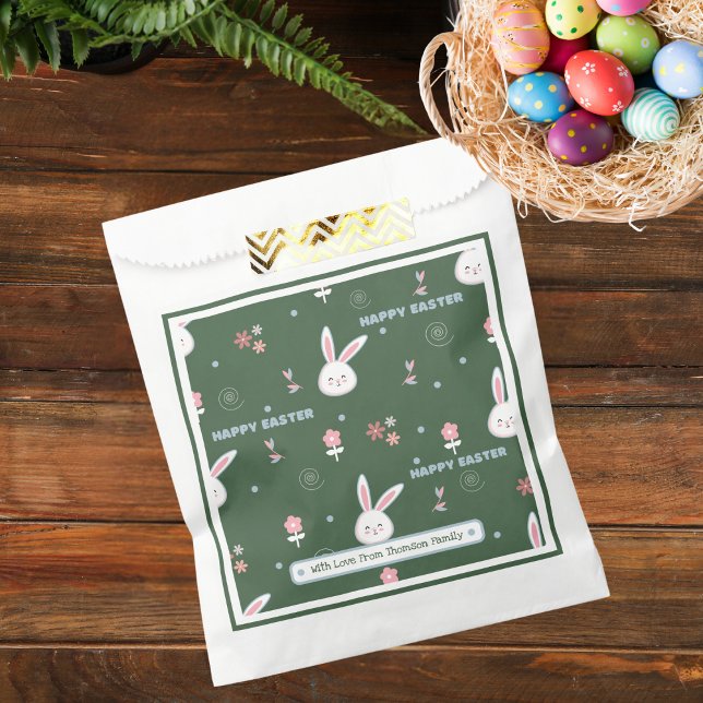 Cute Paste Green Colour Easter Bunny Floral  Favour Bag (Creator Uploaded)