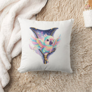 Cute Pastel 3D Parrot Zipper Throw Pillow
