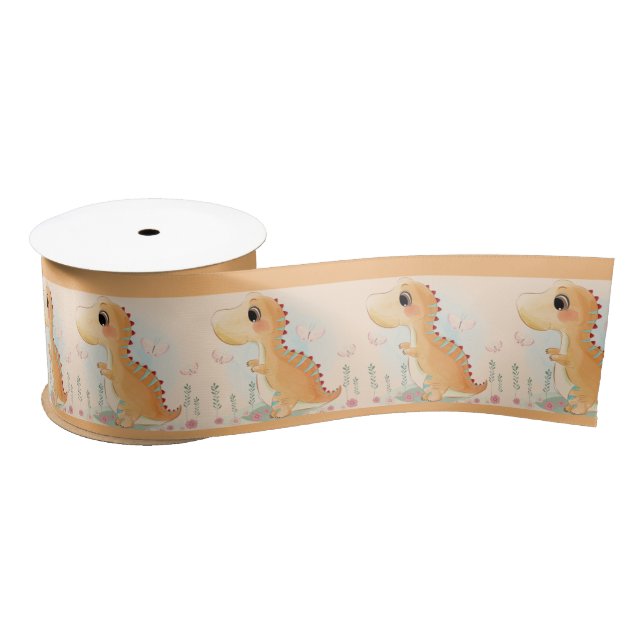 Cute Pastel Adorable Baby Dinosaur Satin Ribbon (Spool)
