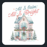 Cute Pastel All is Calm, All is Bright Christmas  Square Sticker<br><div class="desc">Cute Pastel All is Calm,  All is Bright Christmas Square Sticker</div>