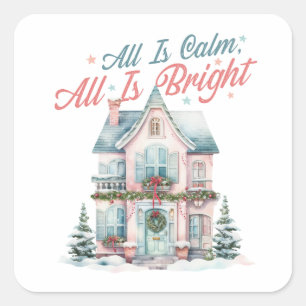 Cute Pastel All is Calm, All is Bright Christmas  Square Sticker
