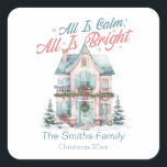 Cute Pastel All is Calm, All is Bright Christmas  Square Sticker<br><div class="desc">Cute Pastel All is Calm,  All is Bright Christmas Square Sticker</div>