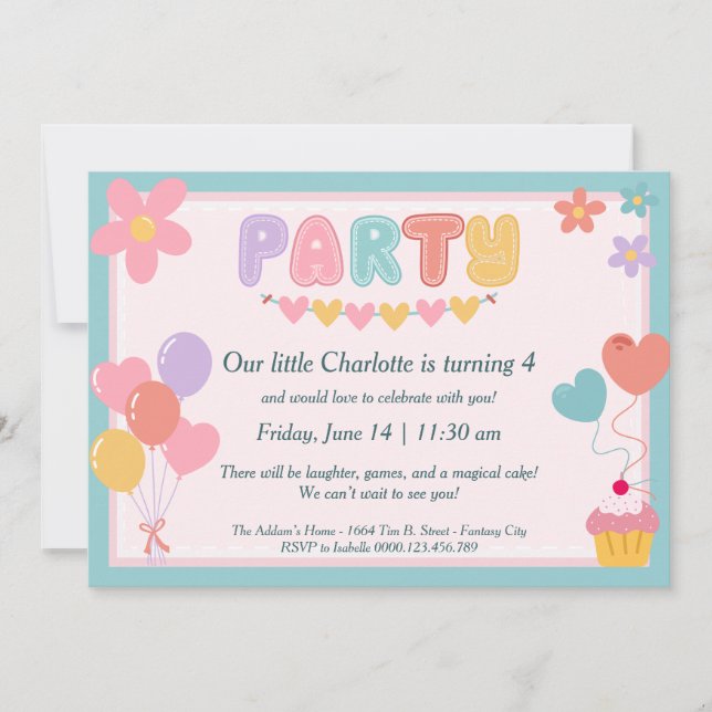 Cute Pastel Anniversaire Fête Invitation Enfants (Devant)