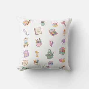 Cute Pastel Art and Craft Supplies Illustration Throw Pillow