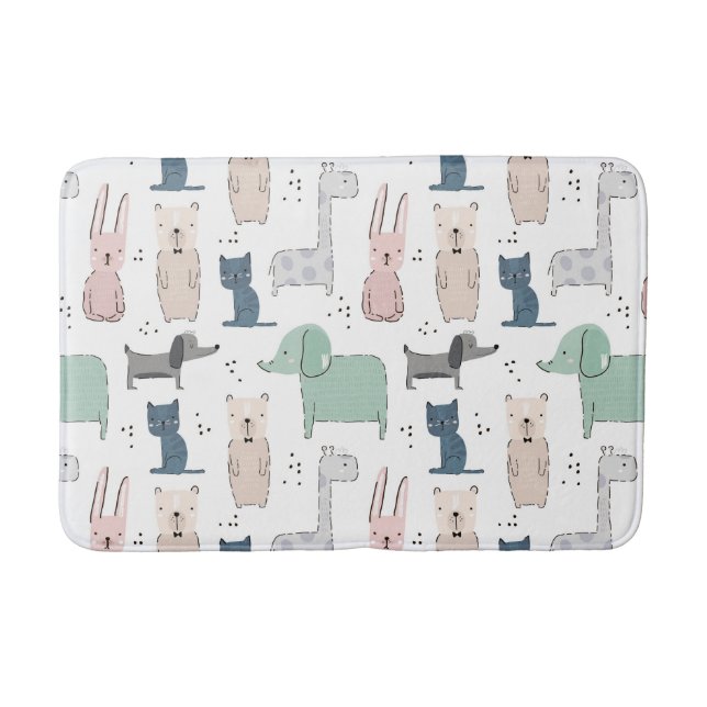 Cute Pastel Baby Animal Pattern Bath Mat (Front)