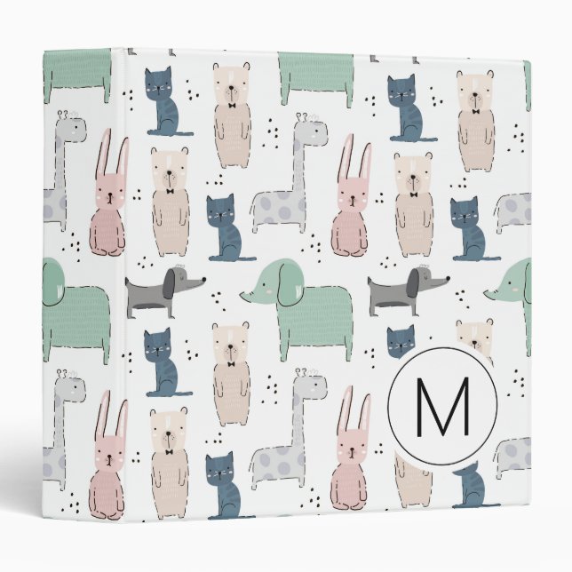 Cute Pastel Baby Animal Pattern Binder (Front/Spine)