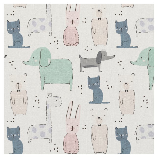Cute Pastel Baby Animal Pattern Fabric (Close Up)