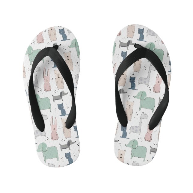 Cute Pastel Baby Animal Pattern Kid's Flip Flops (Footbed)