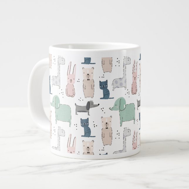 Cute Pastel Baby Animal Pattern Large Coffee Mug (Front Left)