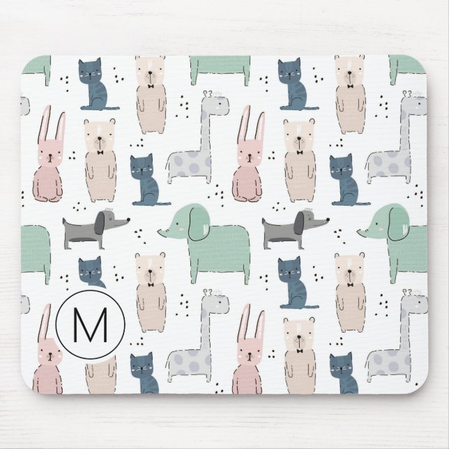 Cute Pastel Baby Animal Pattern Mouse Pad (Front)