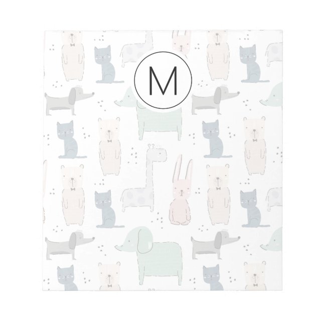 Cute Pastel Baby Animal Pattern Notepad (Front)
