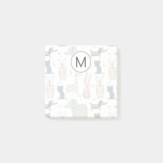 Cute Pastel Baby Animal Pattern Post-it Notes (Front)