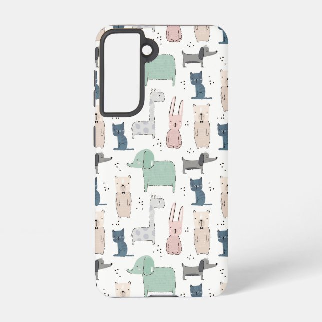Cute Pastel Baby Animal Pattern Samsung Galaxy S21 Case (Back)