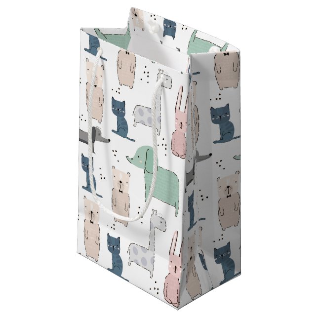 Cute Pastel Baby Animal Pattern Small Gift Bag (Front Angled)