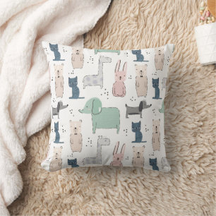 Cute Pastel Baby Animal Pattern Throw Pillow
