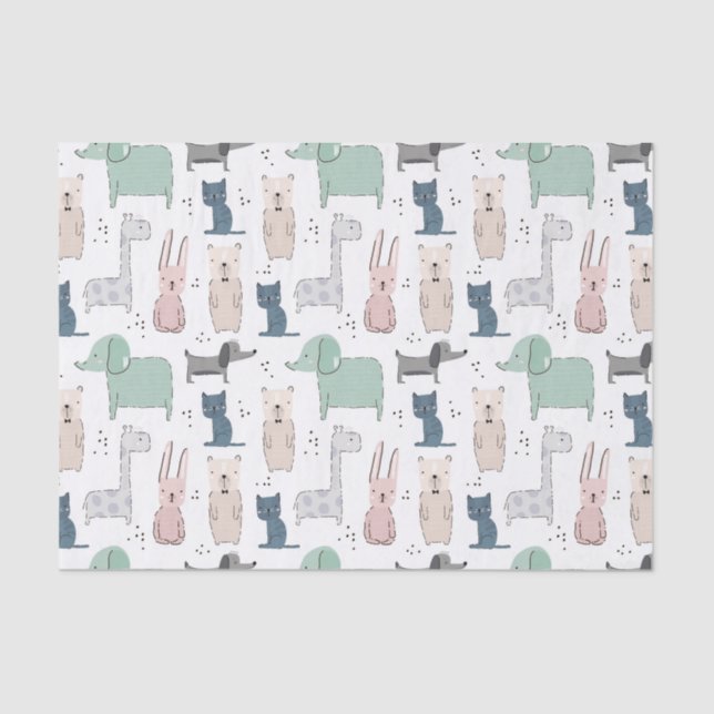 Cute Pastel Baby Animal Pattern Tissue Paper (Front)